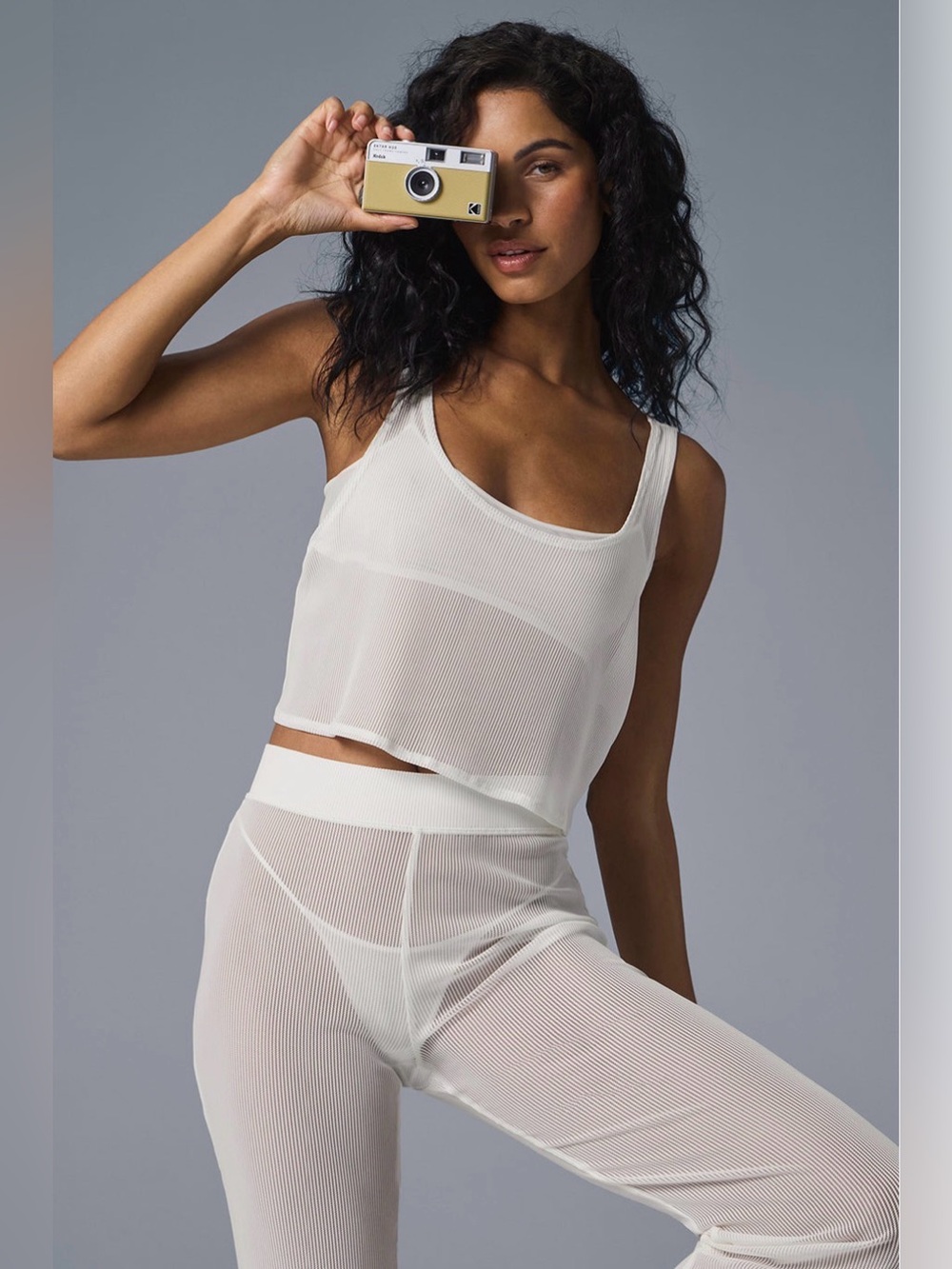 Alo Yoga Striped Mesh Tropical Nights Tank- IVORY